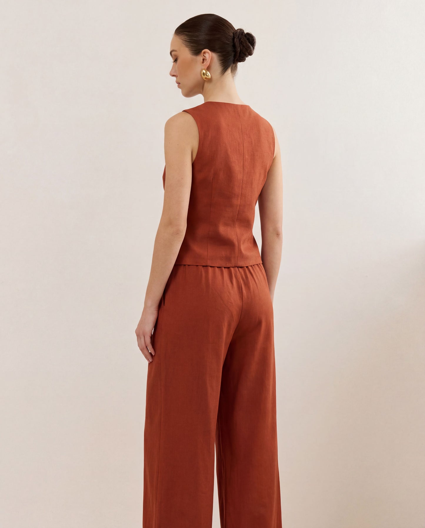 Floral Embroidery Top & Pants Co-Ord Set - Brown