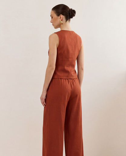 Floral Embroidery Top & Pants Co-Ord Set - Brown