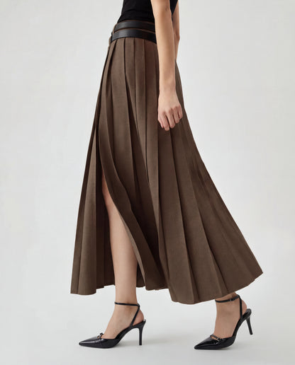 Set Of Two Pleated Split Skirts With Detachable Belts