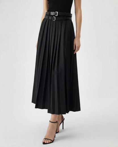 Set Of Two Pleated Split Skirts With Detachable Belts