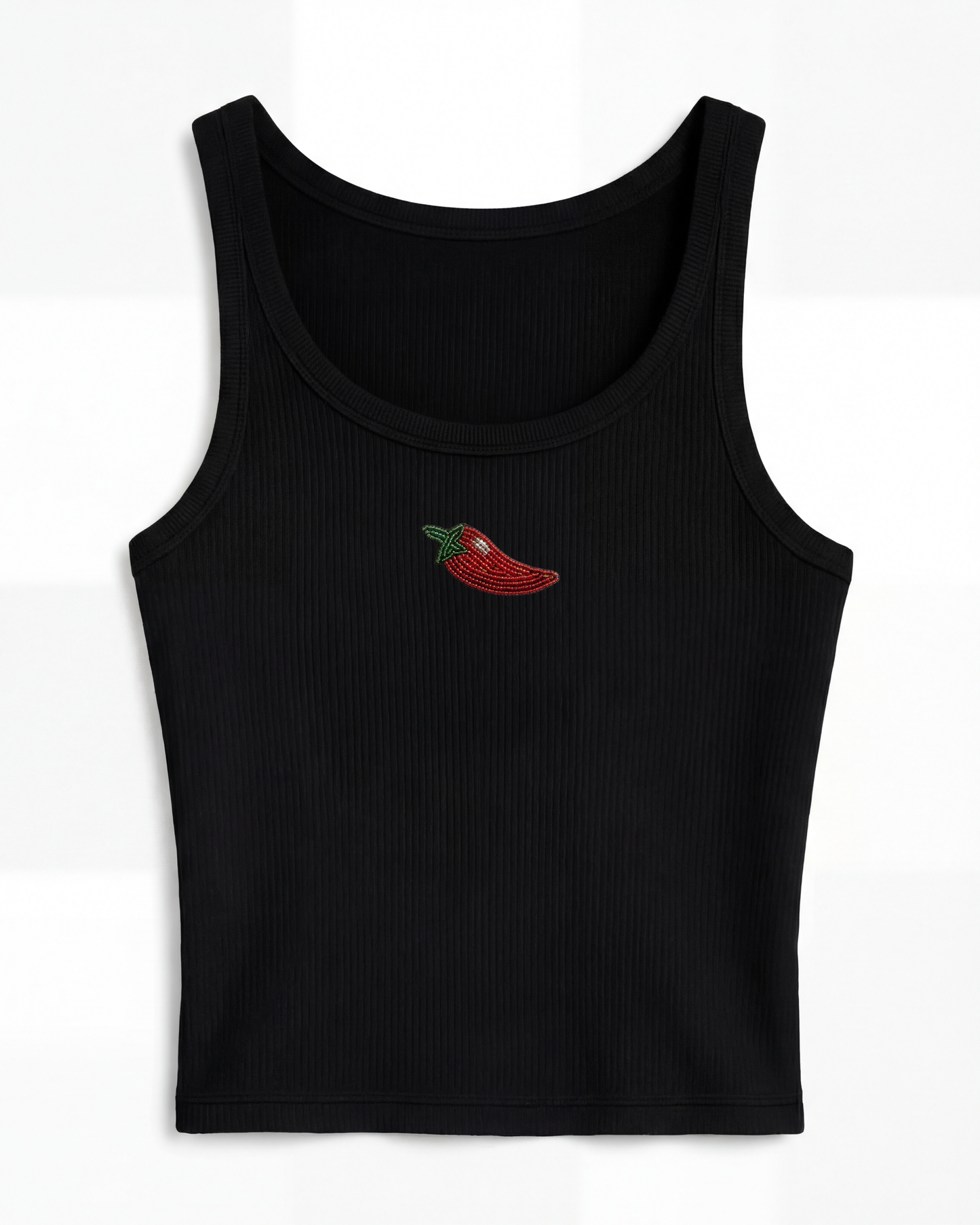 Chili Pepper Beaded Rib Tank - Black