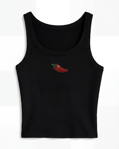 Chili Pepper Beaded Rib Tank - Black