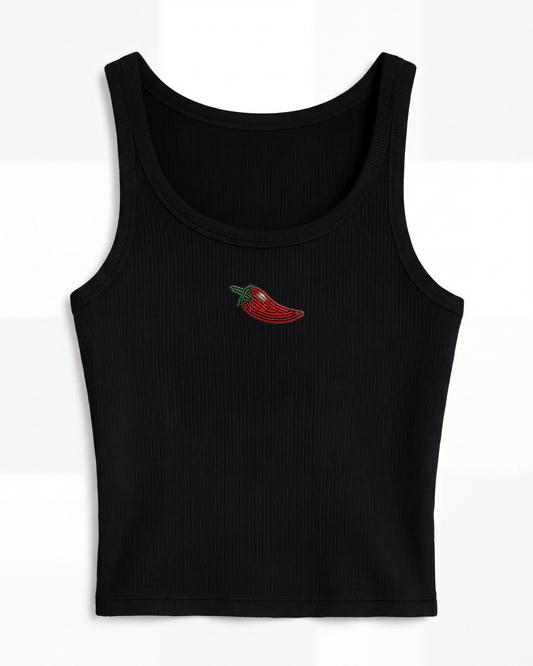 Chili Pepper Beaded Rib Tank - Black