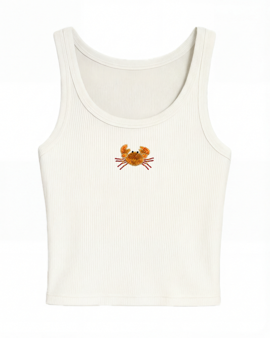 Little Crab Beaded Rib Tank - White