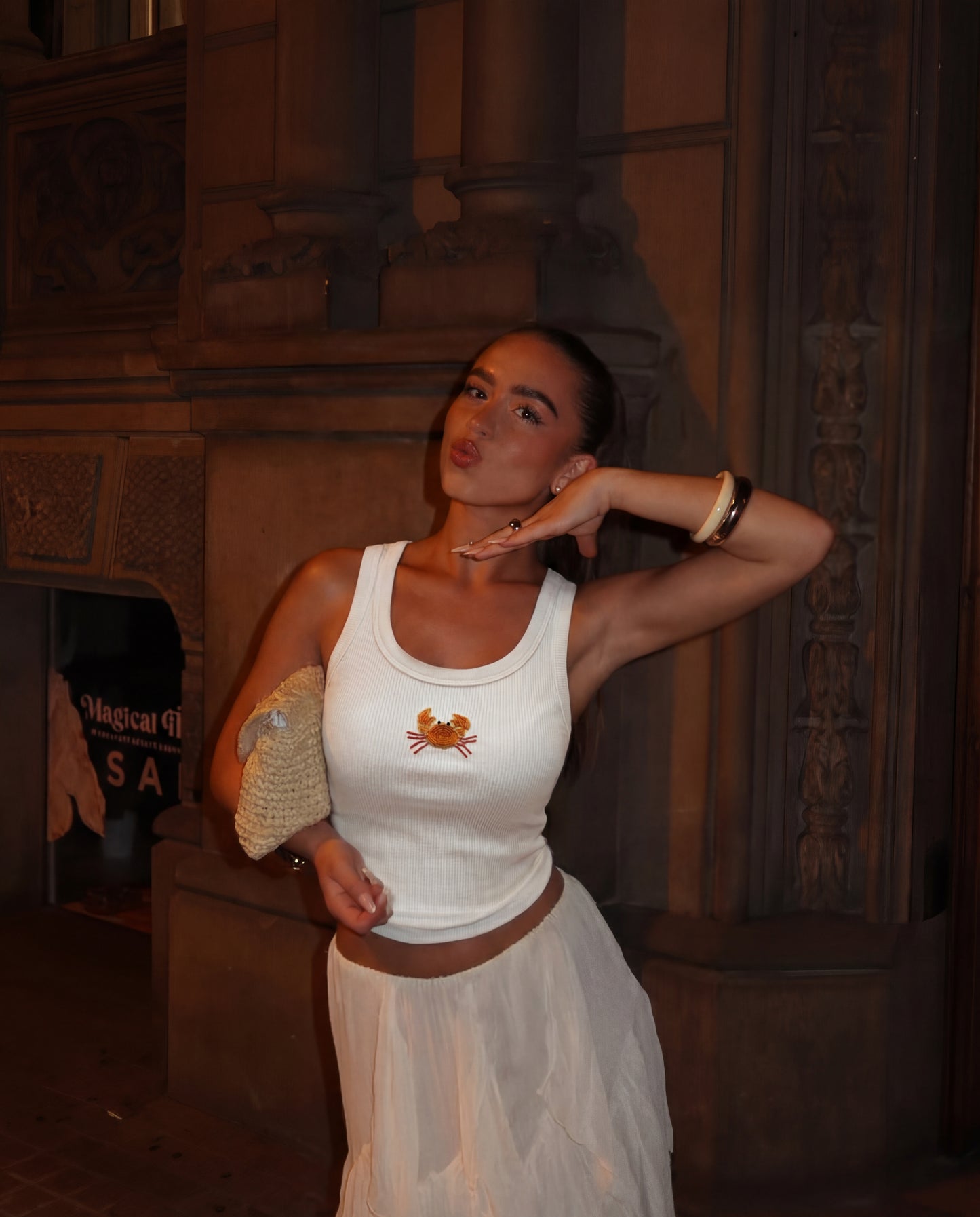 Little Crab Beaded Rib Tank - White