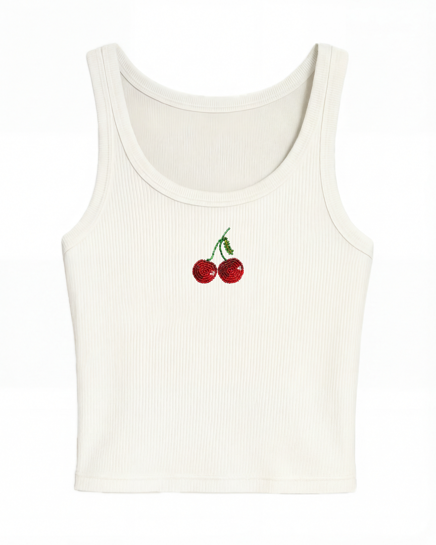 Cherry Core Beaded Rib Tank - White