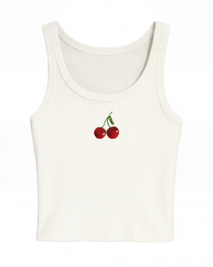 Cherry Core Beaded Rib Tank - White
