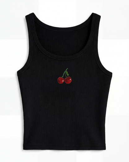 Cherry Core Beaded Rib Tank - Black