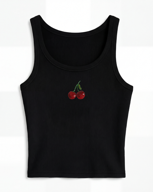 Cherry Core Beaded Rib Tank - Black