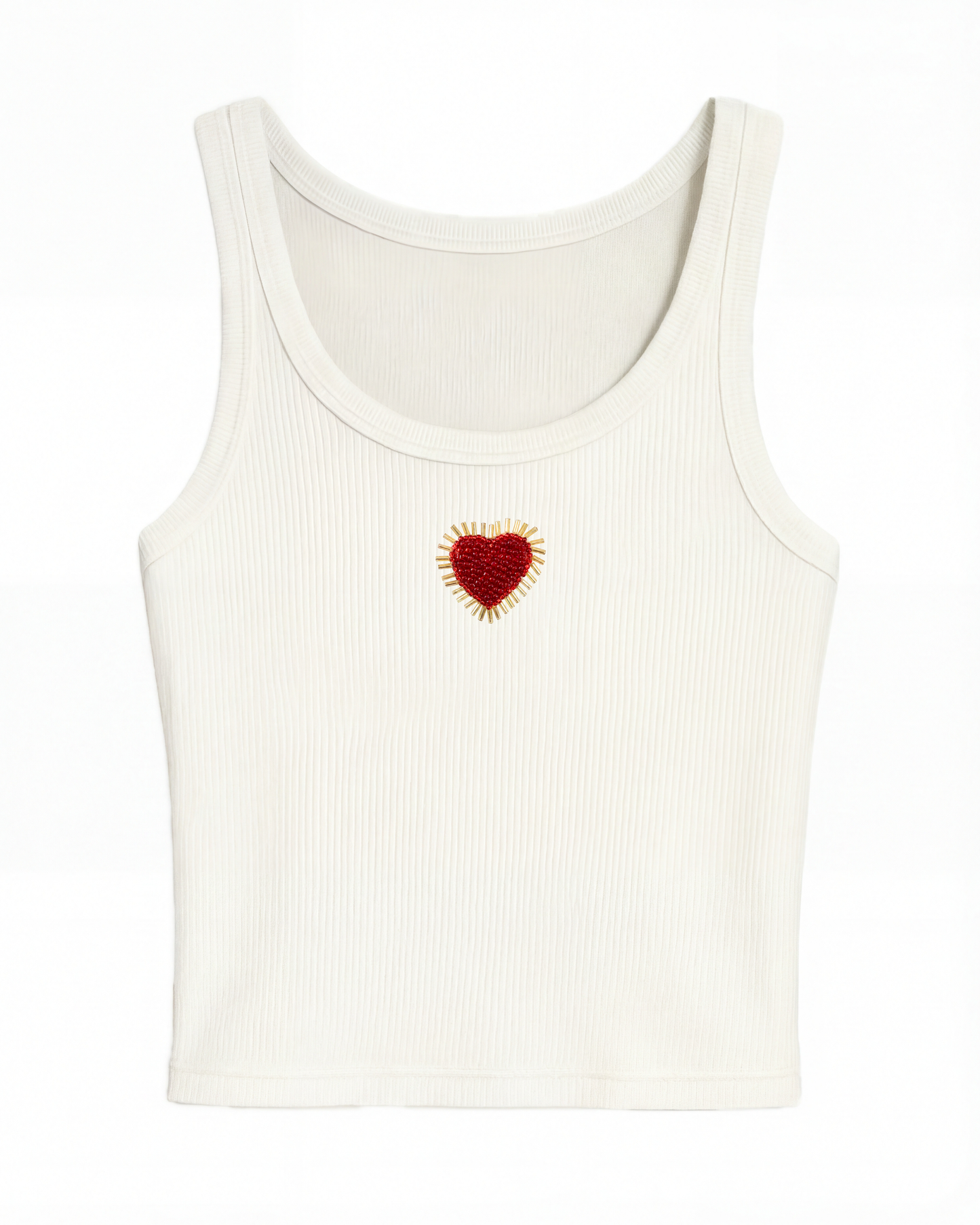 Sacred Heart Beaded Rib Tank - White
