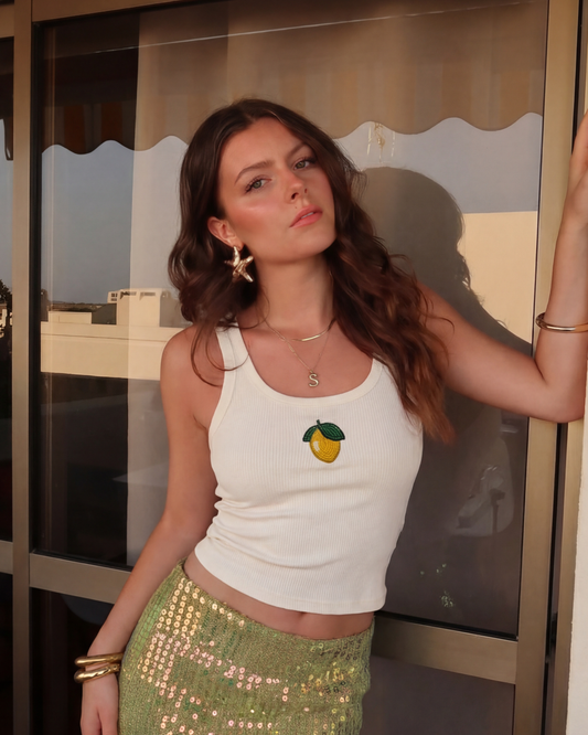 Limoncello Beaded Rib Tank - White
