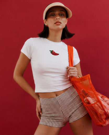 Chili Pepper Beaded Baby Tee - White