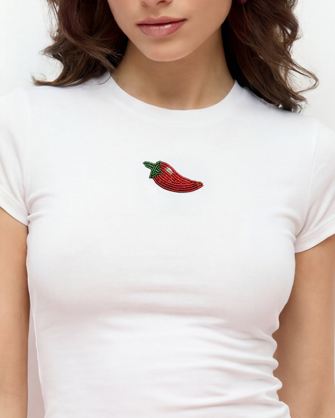 Chili Pepper Beaded Baby Tee - White