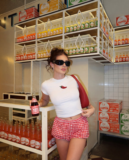 Chili Pepper Beaded Baby Tee - White