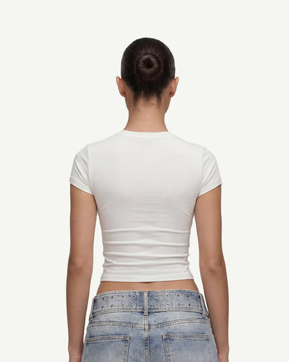 Hibiscus Flower Beaded Baby Tee - White