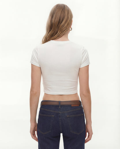 Evil Eye Beaded Baby Tee - White