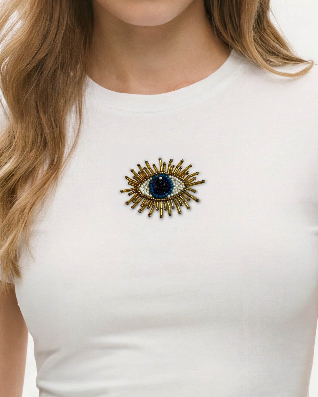 Evil Eye Beaded Baby Tee - White
