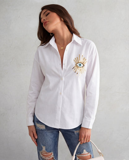 Evil Eye Embellished White Shirt