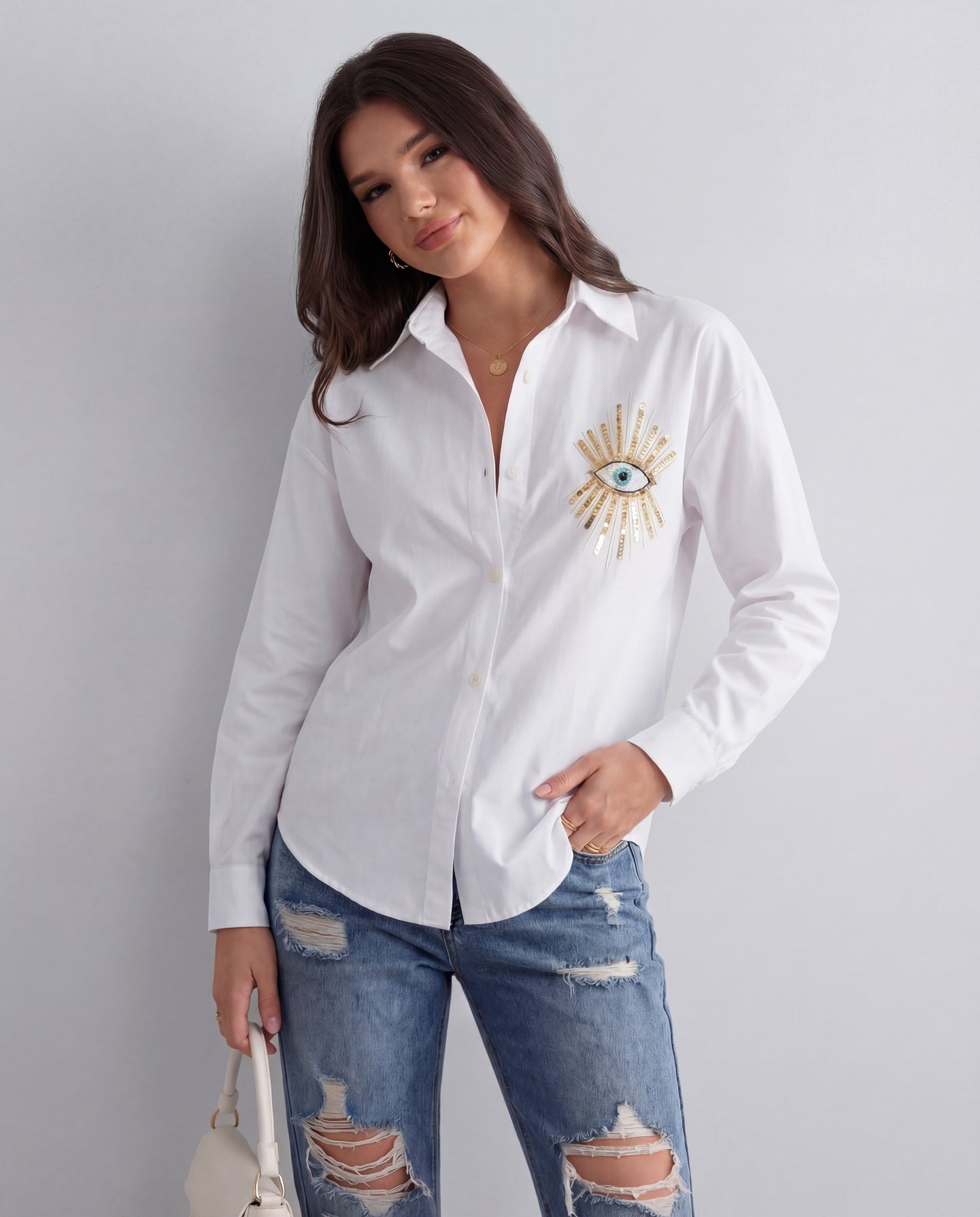 Evil Eye Embellished White Shirt