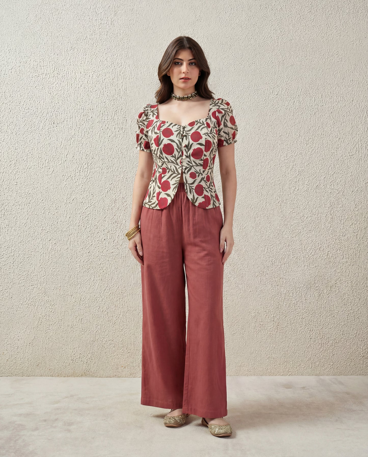 Puff Sleeve Button Down Floral Top - Ivory