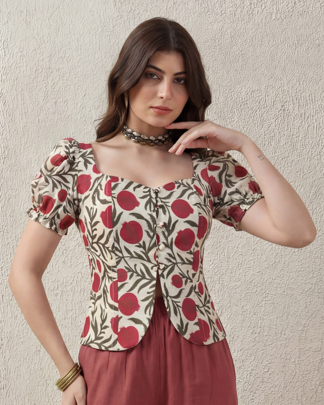 Puff Sleeve Button Down Floral Top - Ivory