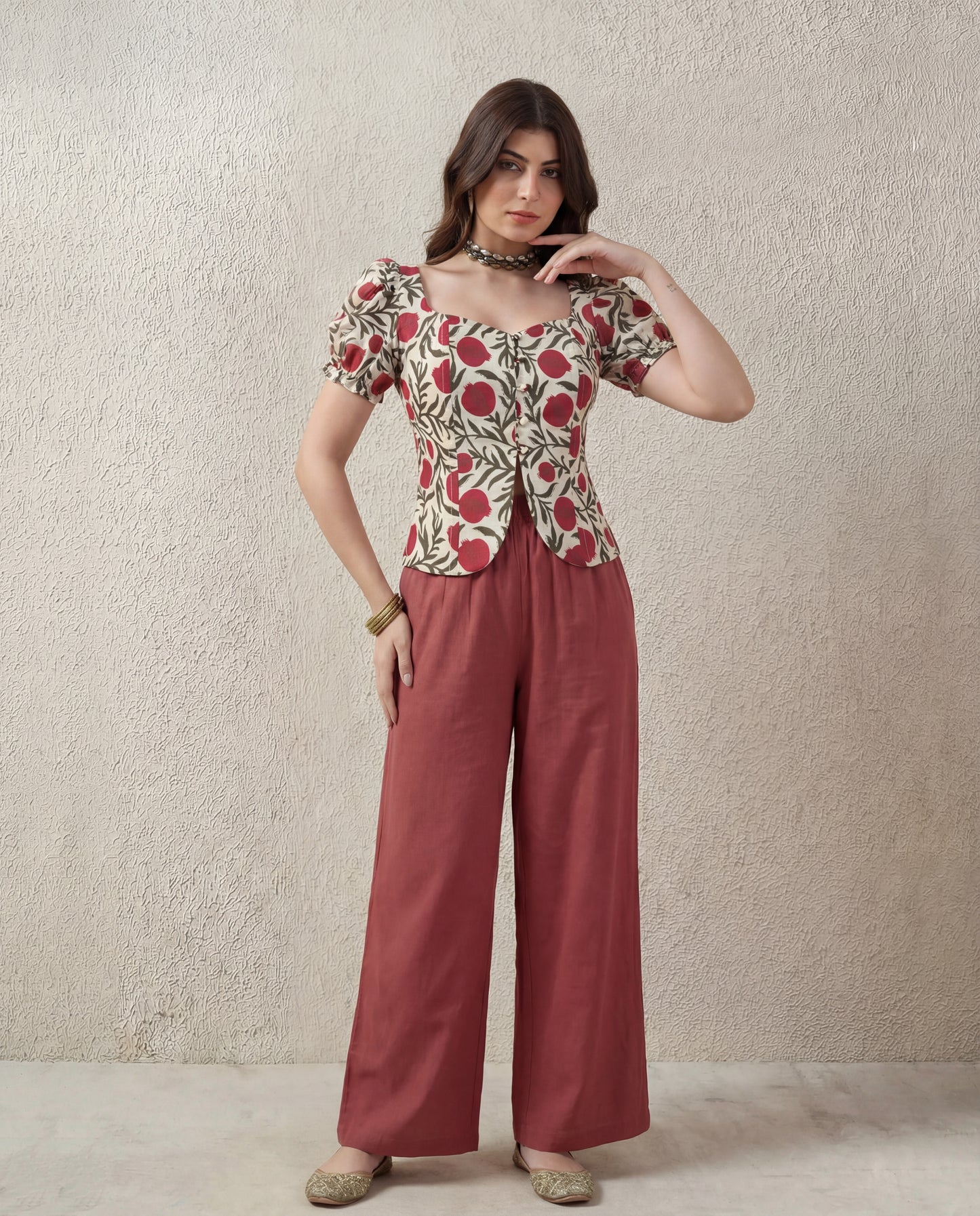 Puff Sleeve Button Down Floral Top - Ivory