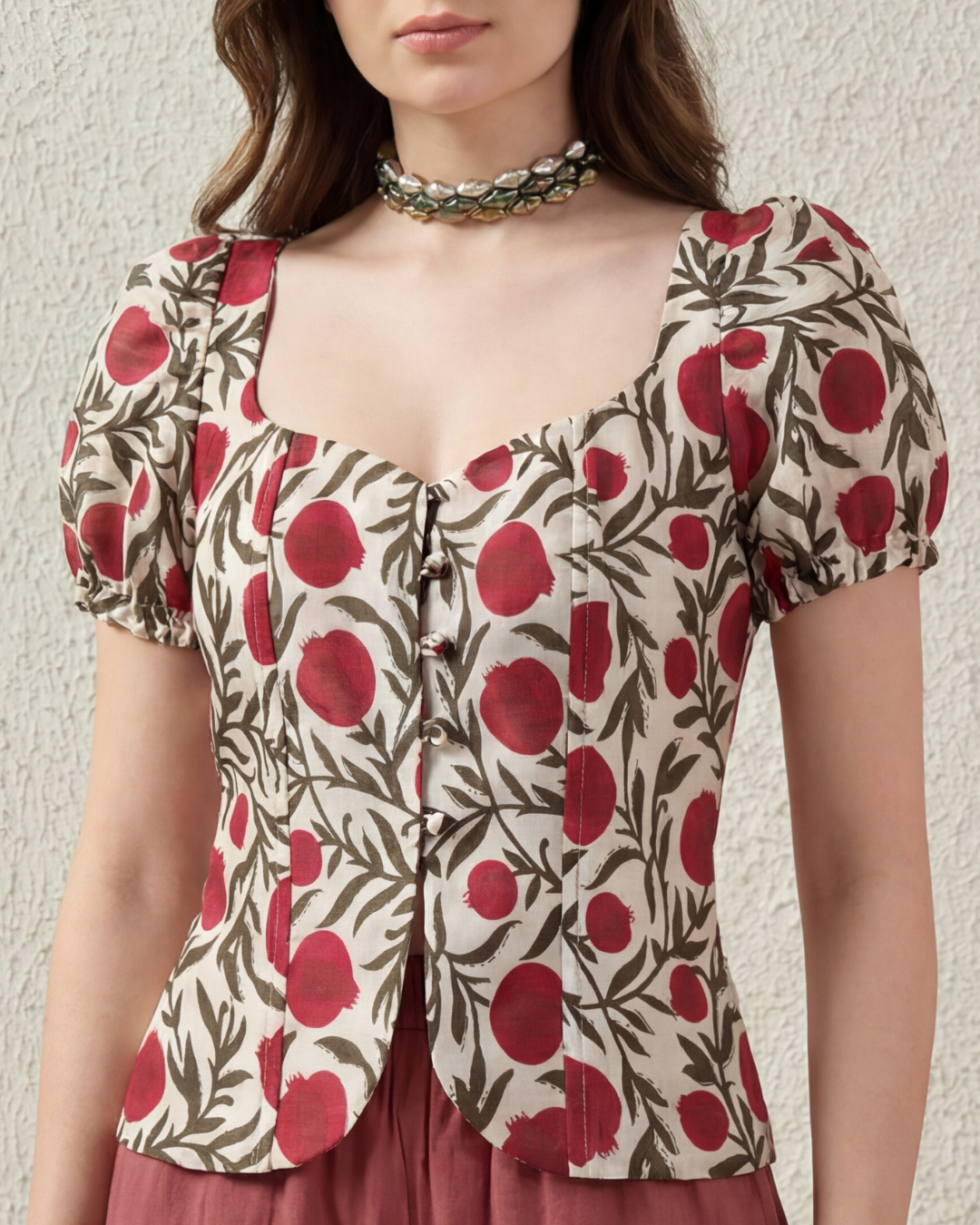 Puff Sleeve Button Down Floral Top - Ivory