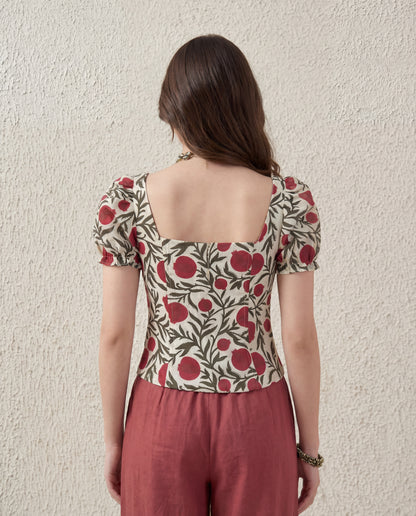 Puff Sleeve Button Down Floral Top - Ivory