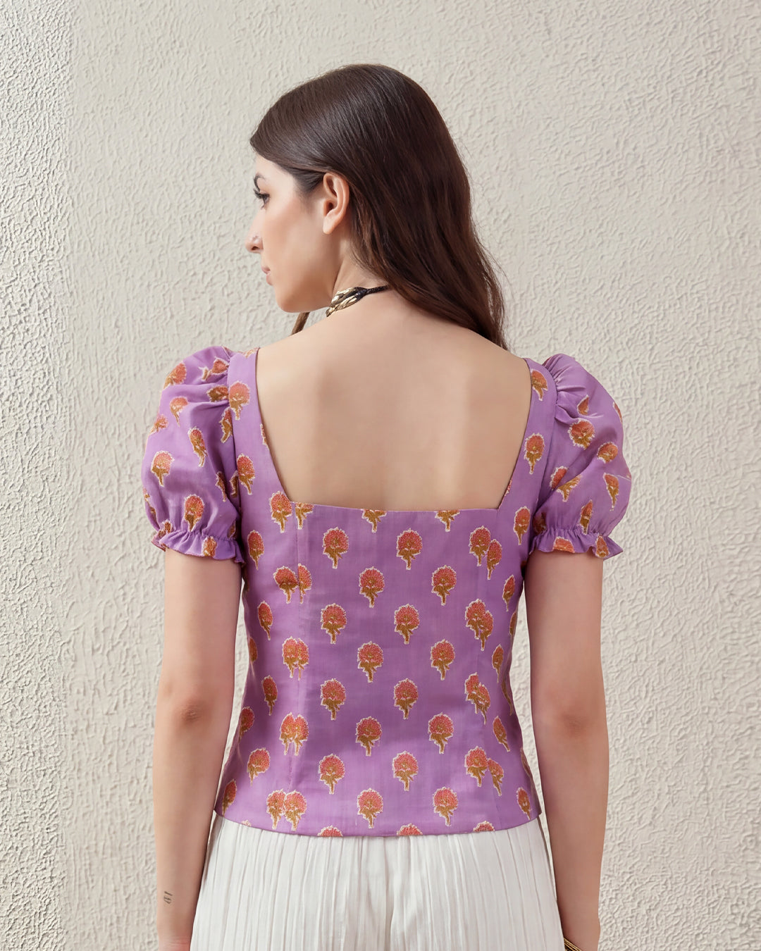 Puff Sleeve Button Down Floral Top - lilac