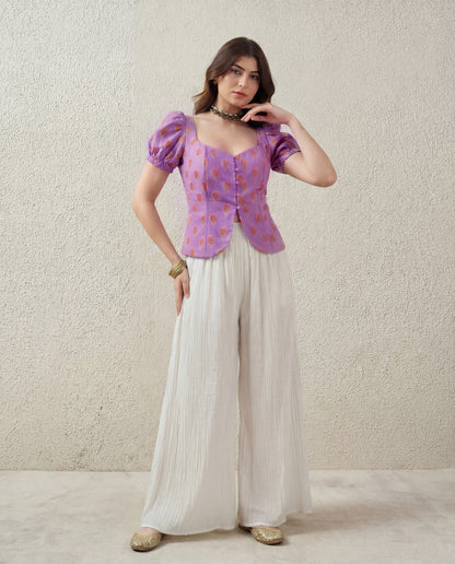 Puff Sleeve Button Down Floral Top - lilac