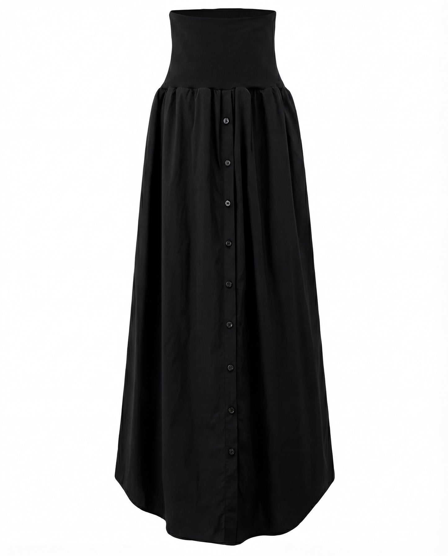 Wide Band Pleated Button Down Belted Skirt - Black