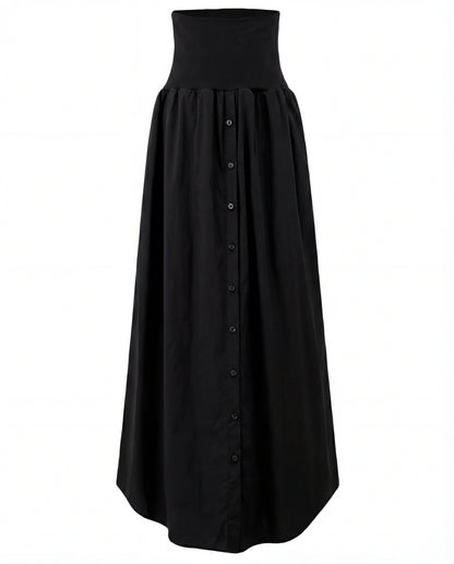 Wide Band Pleated Button Down Belted Skirt - Black