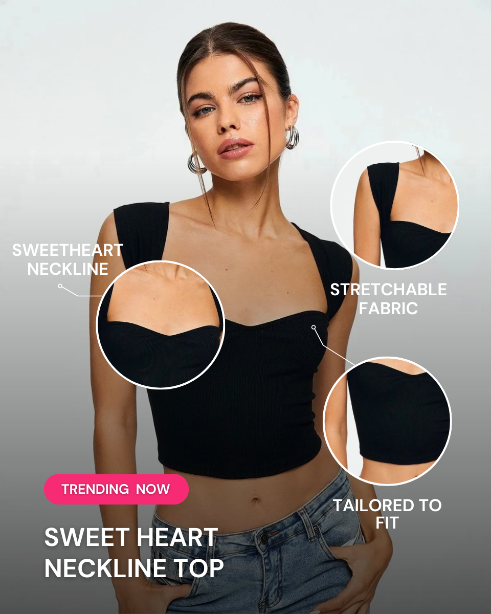 sweetheart-neck-crop-top,SWEET HEART NECKLINE TOP,topwear,tops,casual,streetwear,knitted,single jersey,black,solid,slim fit,crop,crop,diamond neck,sleeveless