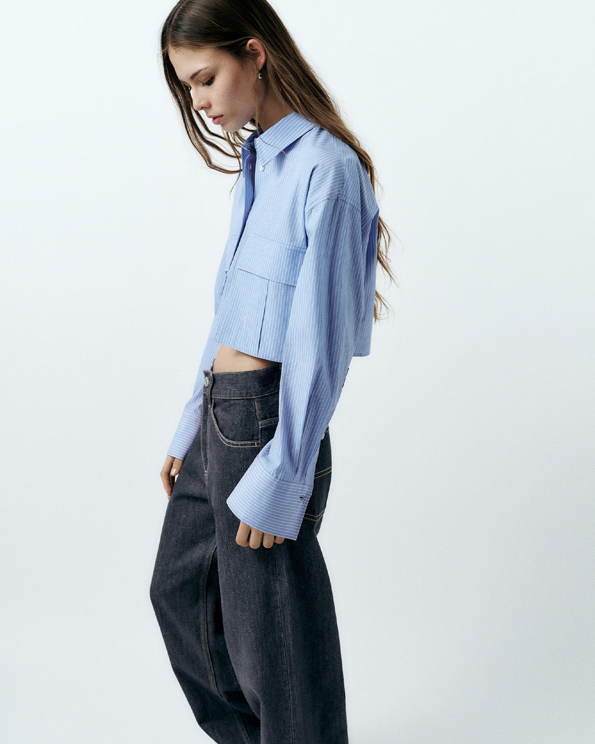 CROP SHIRT WITH PINSTRIPES – Oyela