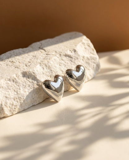 Pillow Heart Studs - Silver