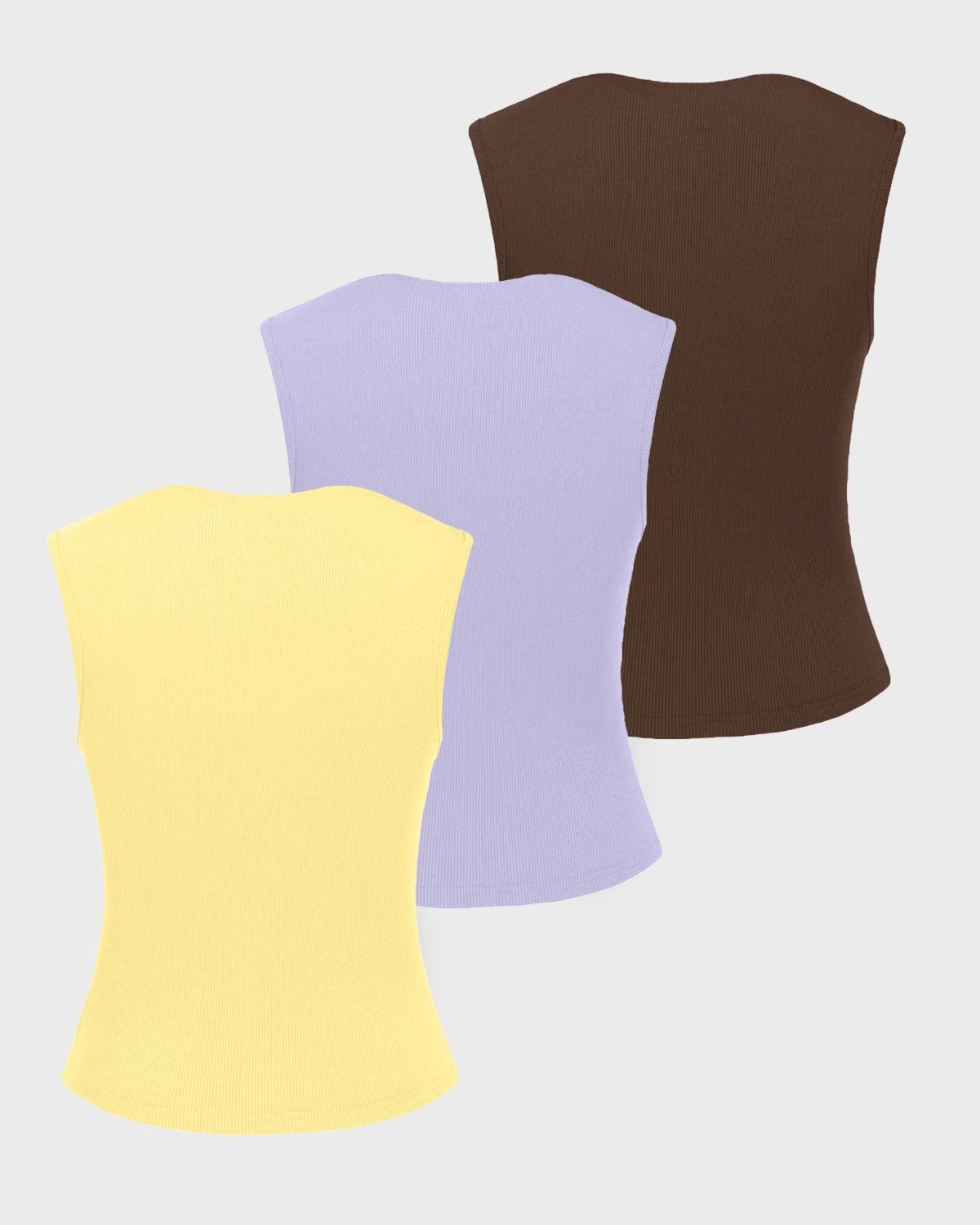 sets,vacation, outdoor events,beach, minimal, soft girl, summer, timeless,knitted, stretchable,ribbed,lavender,solid,slim fit,fitted,regular length,cowl neck,,sleeveless, lemon yellow, brown,combo,bundle,25050003BU