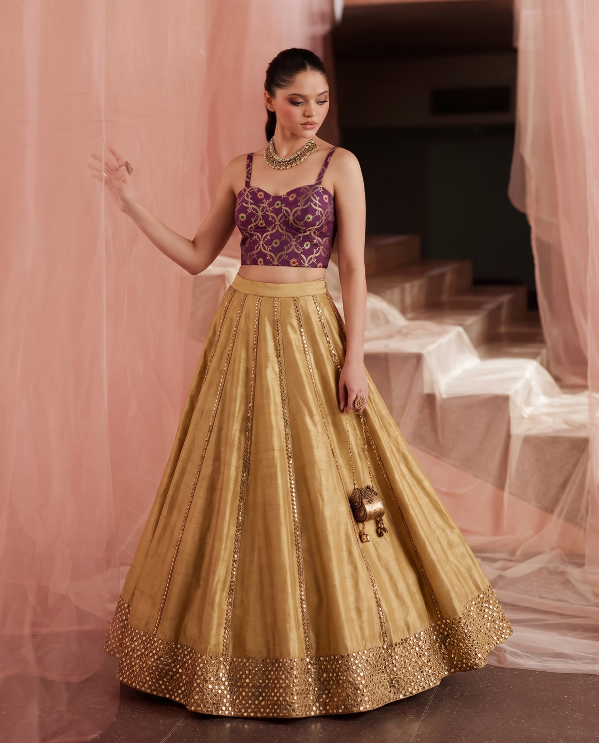 Wine Shabnami Brocade Corset Top