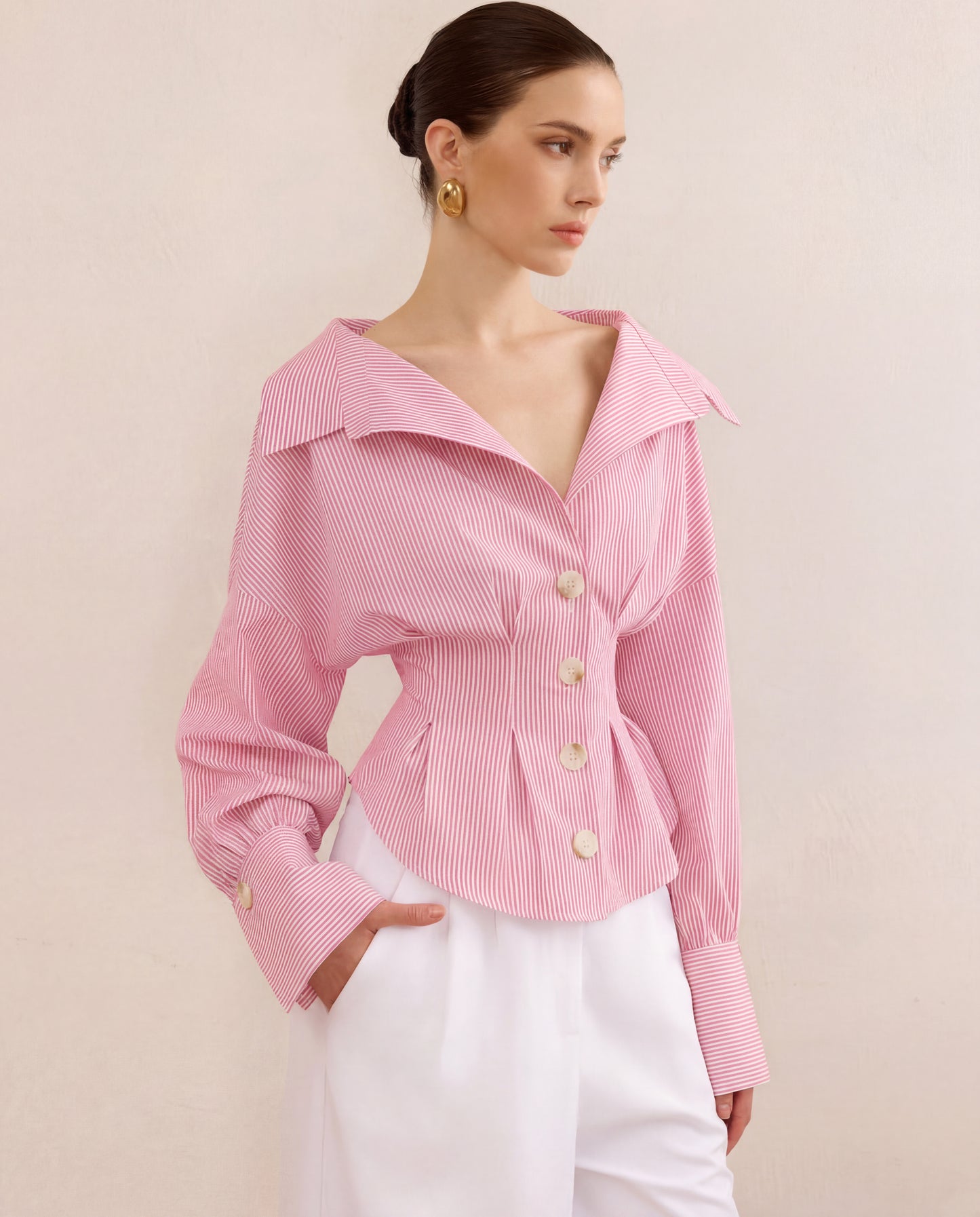 Pink Stripe Shirt With Cinched Waist