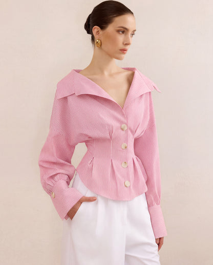 Pink Stripe Shirt With Cinched Waist