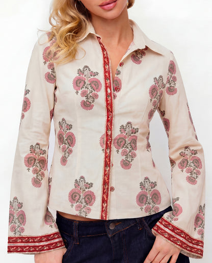 Boho Blossom Fitted Shirt - Off White