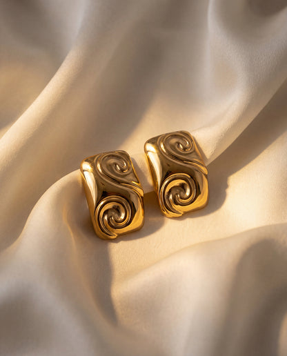 The Scroll Stud Anti Tarnish Earrings - Gold