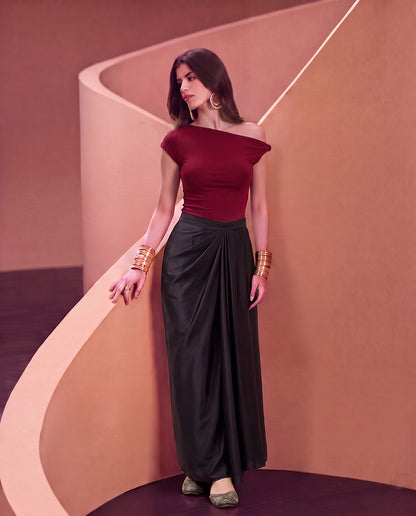 Asymmetric Offshoulder Top - Burgundy