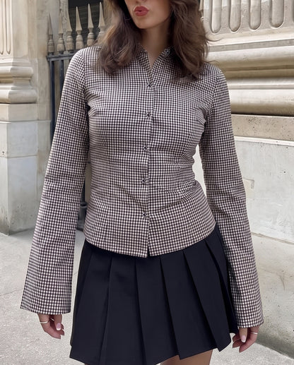 Black Check Shirt With Cinched Waist
