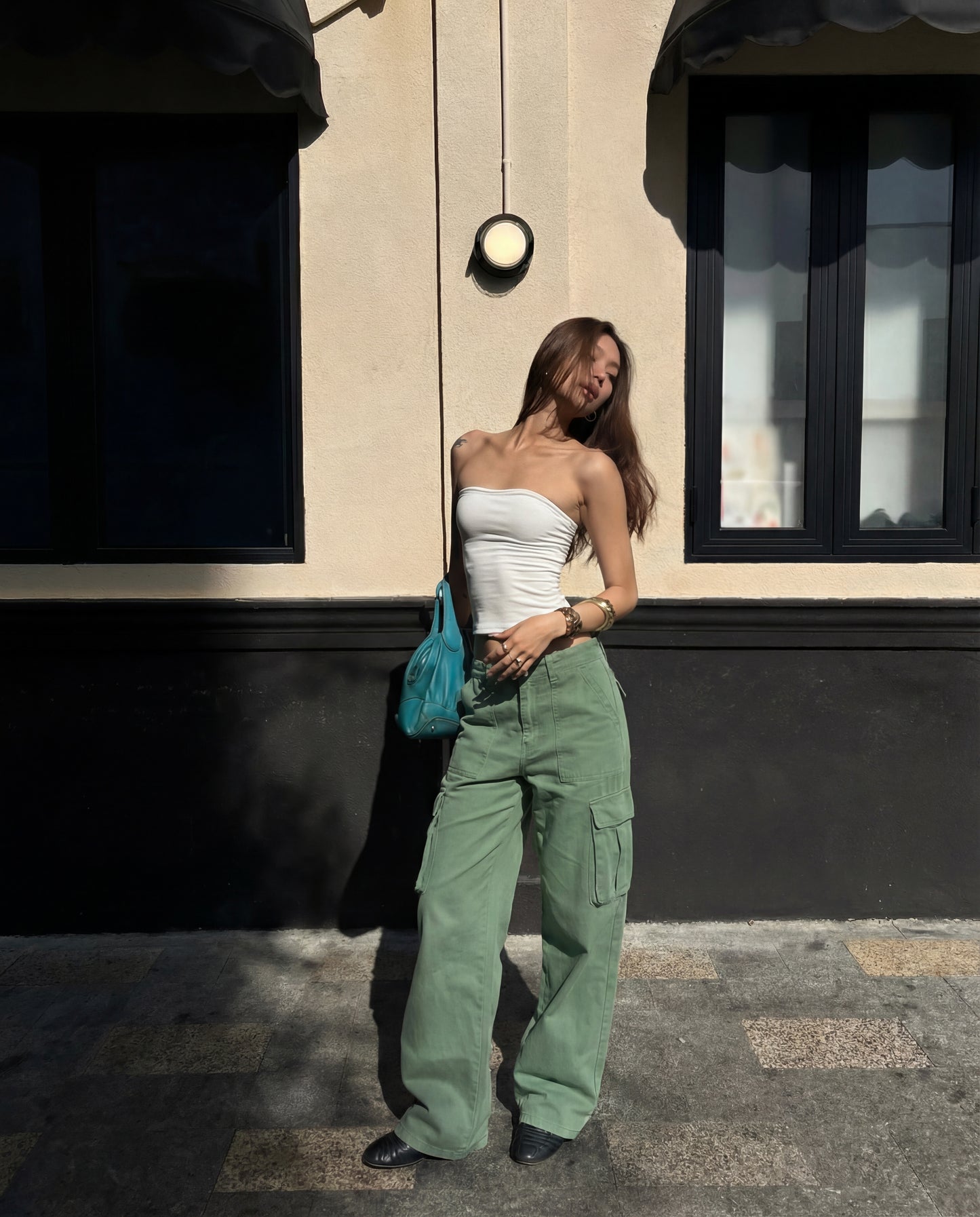 Green Wide Leg Adjustable Cargo