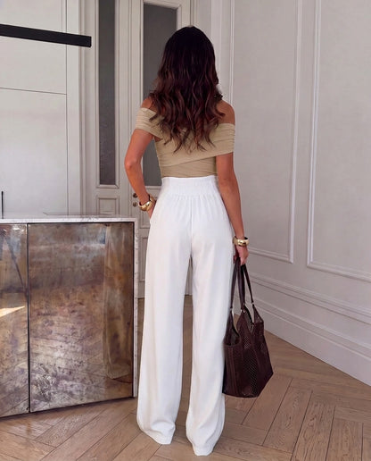 White Smocked Detail Korean Trousers