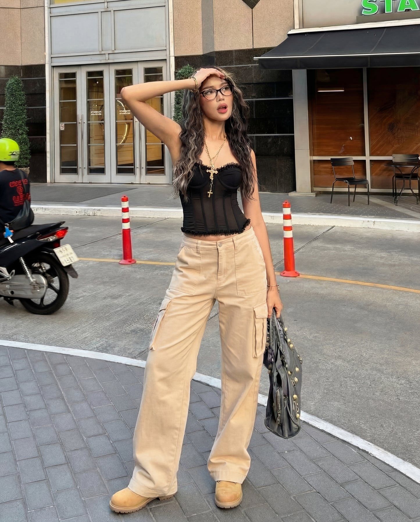 Beige Wide Leg Adjustable Cargo