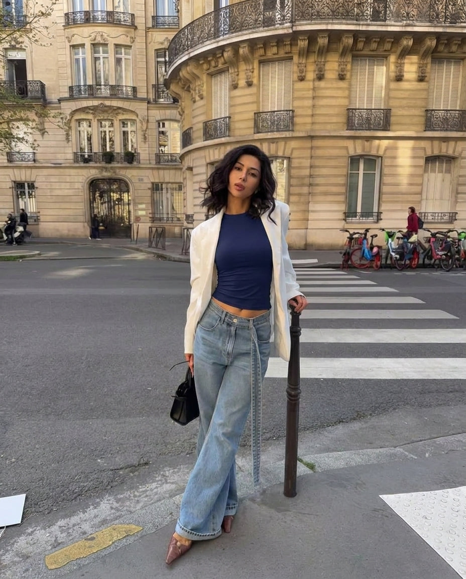 Navy Fitted Long-Sleeve Top