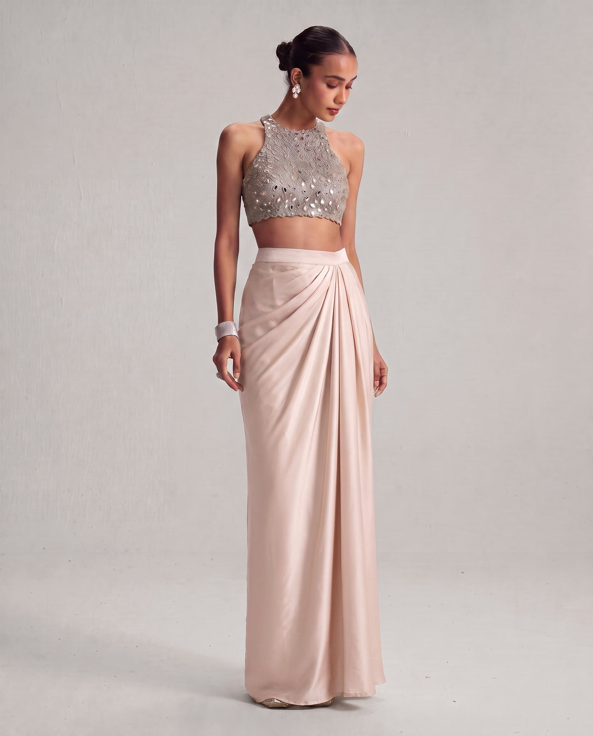 Sheen Rose Gold Draped Skirt
