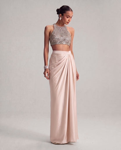 Sheen Rose Gold Draped Skirt
