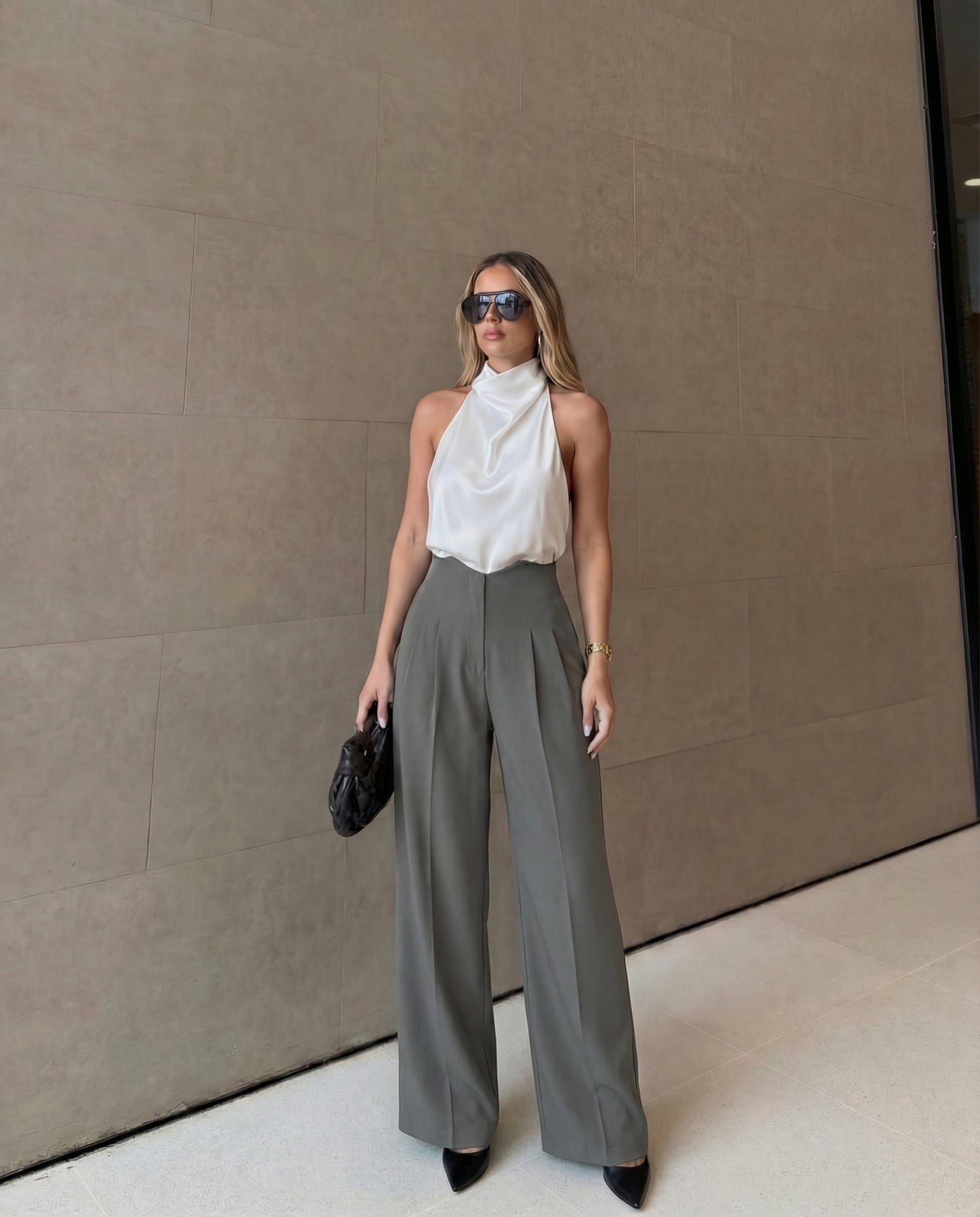 bottomwear,pants,semi-formal,business outfit,stretchable,polyester, spandex,light grey,pleated,straight fit,straight,full length,high rise, OY956- light grey, 25090070GG